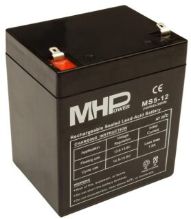 MHPower olověný akumulátor AGM 12 V/5 Ah, Faston F1 - 4,8 mm, MS5-12