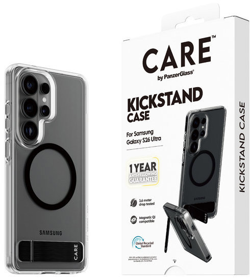 PanzerGlass CARE kryt Samsung Galaxy S26 Ultra čirý/černý Kickstand Qi + roční záruka proti žloutnut